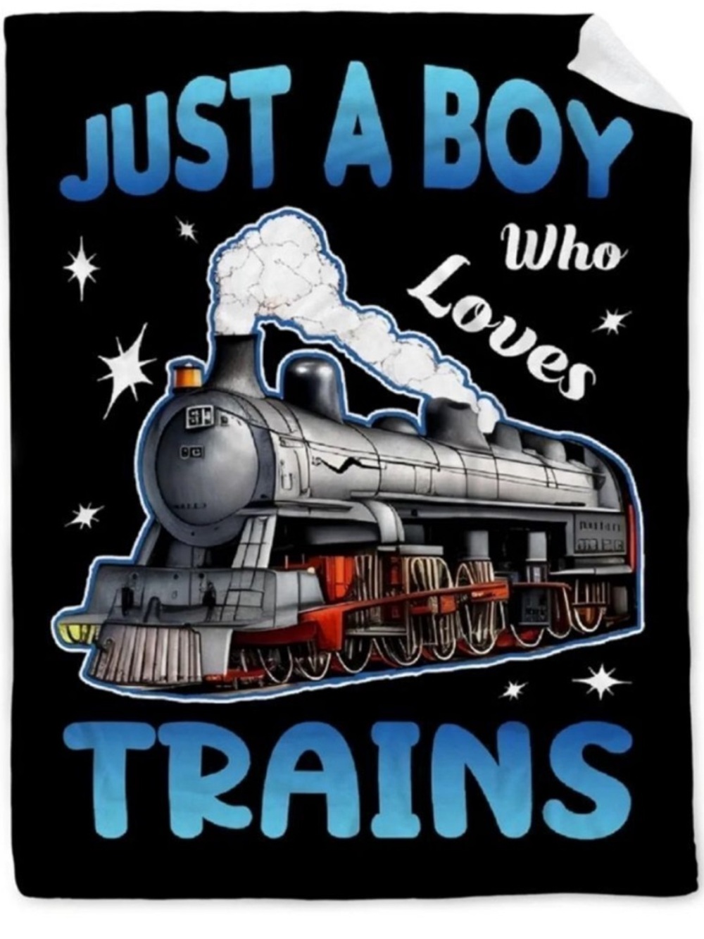 Just A Boy Who Loves Trains Plush Throw Blanket - Blue on Black